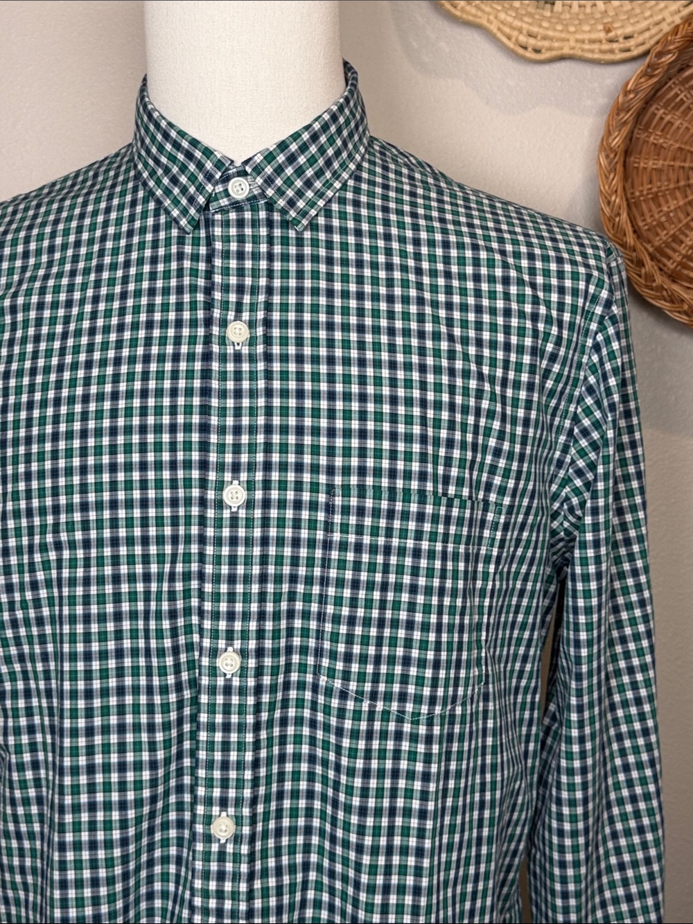 Mens Brooks Brothers Blue Green Plaid Button Up Size Large